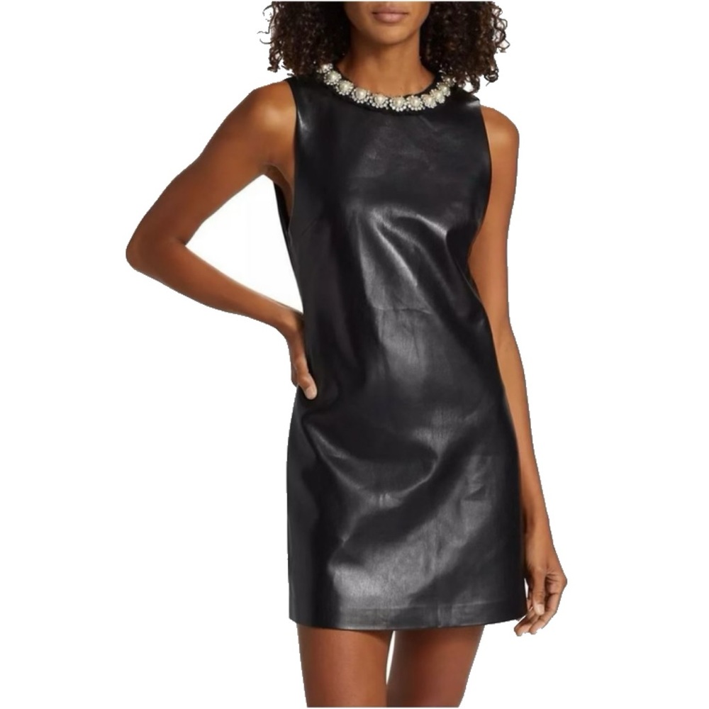 Alice + Olivia Black Mini Dress with Embellished Neckline